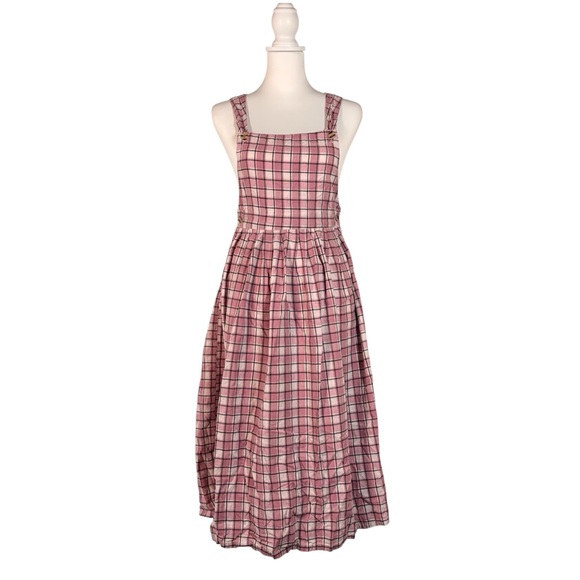 Vintage Dresses & Skirts - 90s Plaid Pink Pinafore Dress Women’s S Cotton Sleeveless Midi Prairie Cottage‎